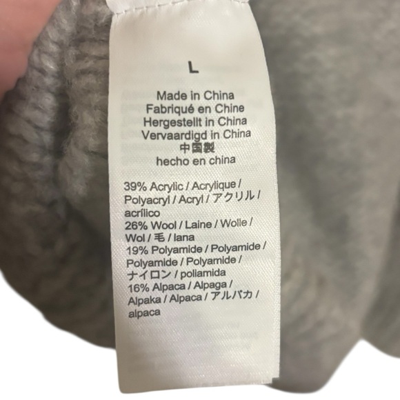 J. Crew Cable Knit Pointelle Gray Pullover Wool Blend Sweater Large - Picture 4 of 6